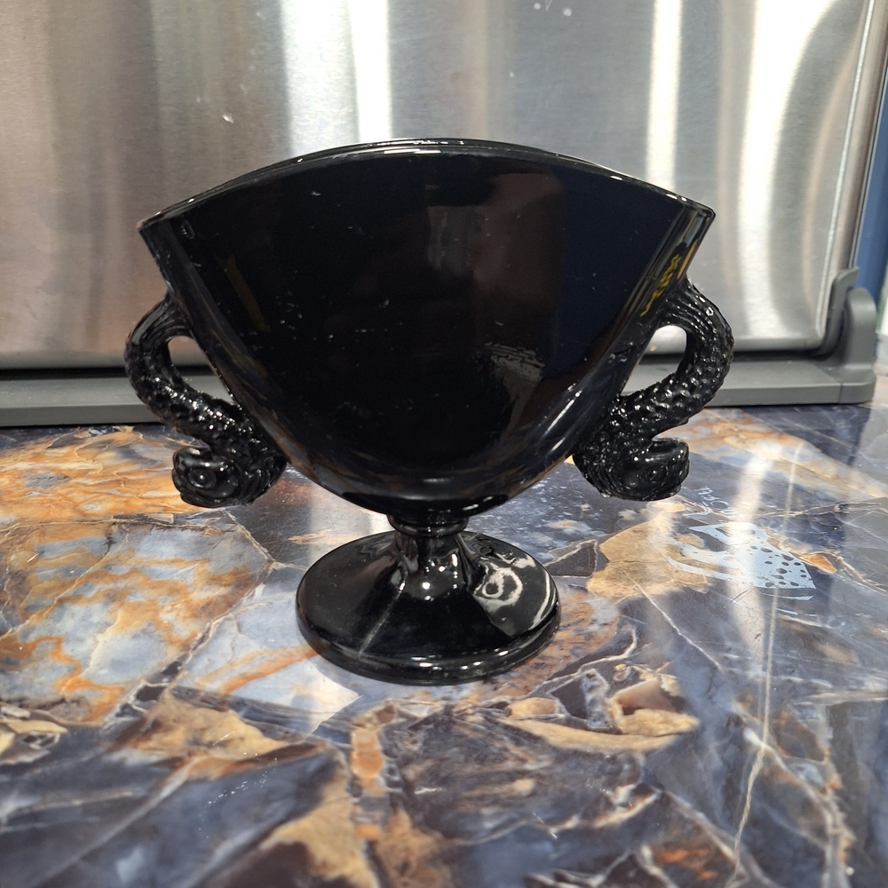 Black Amethyst Decorative Pedestal Vase with Swirl Handles - Home Accents